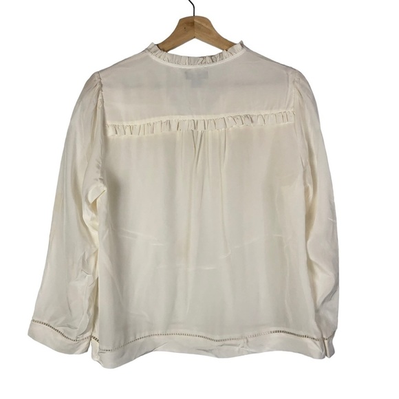 J. Crew Point Sur Ivory White Silk Ruffle Long Sleeve Blouse M - Picture 2 of 4